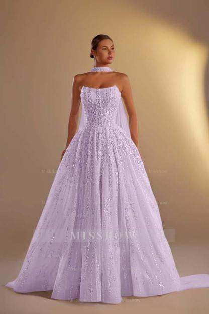 Strapless Sleeveless Long A Line Formal Dress With Pleated Beading