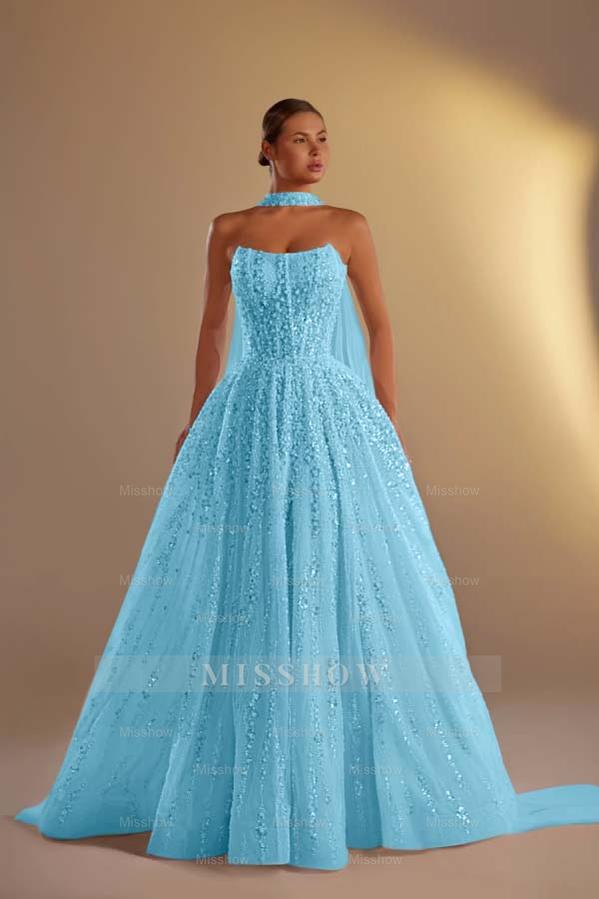 Strapless Sleeveless Long A Line Formal Dress With Pleated Beading