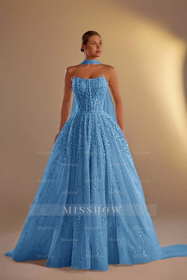 Strapless Sleeveless Long A Line Formal Dress With Pleated Beading
