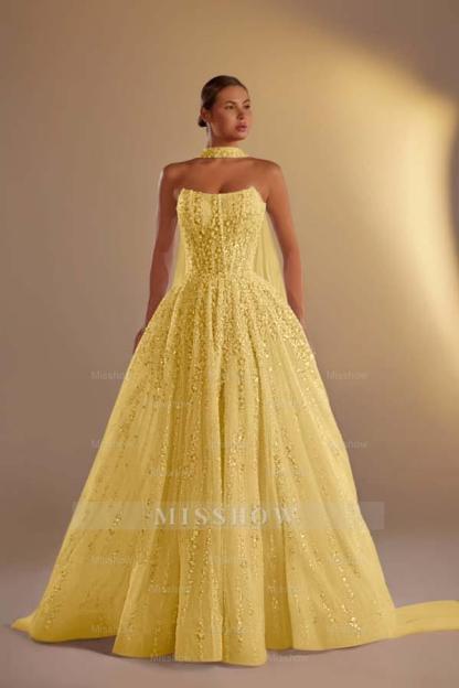 Strapless Sleeveless Long A Line Formal Dress With Pleated Beading