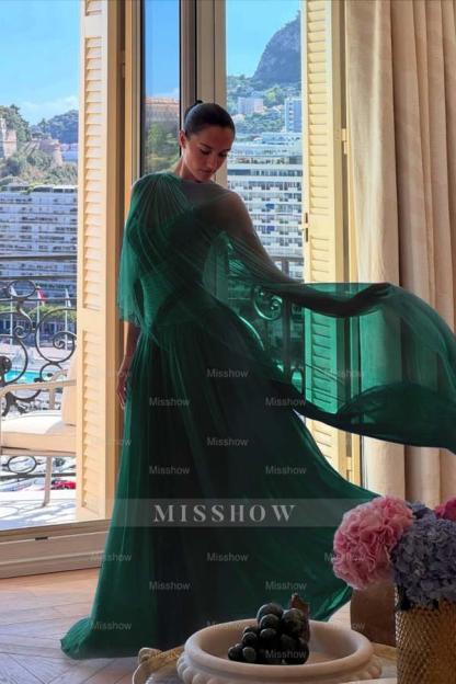 Strapless Sleeveless Long A Line Formal Dress With Pleated Tulle