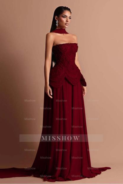 Strapless Sleeveless Long Formal Dress With Beading Pleated Wrap