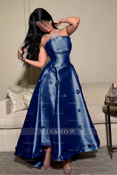 Strapless Sleeveless Long Formal Dress With Pleated Appliques