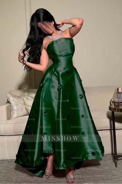 Strapless Sleeveless Long Formal Dress With Pleated Appliques