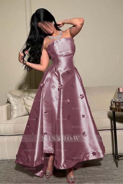 Strapless Sleeveless Long Formal Dress With Pleated Appliques