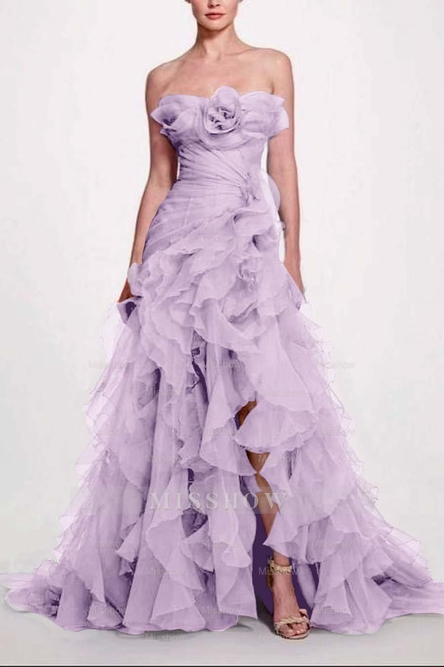 Strapless Sleeveless Long High Split Formal Dress With Pleated