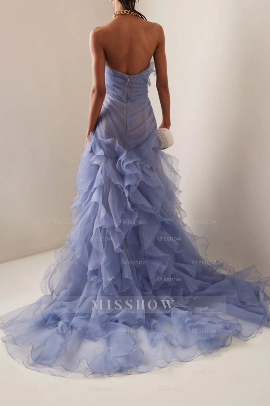 Strapless Sleeveless Long High Split Formal Dress With Pleated