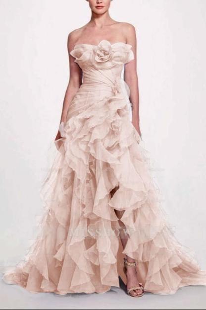 Strapless Sleeveless Long High Split Formal Dress With Pleated