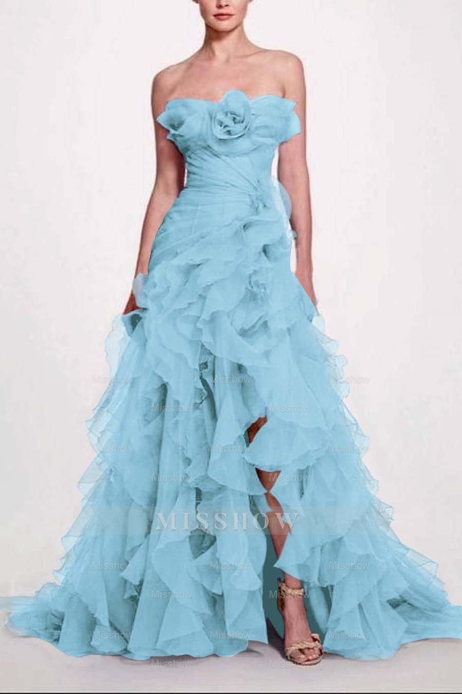 Strapless Sleeveless Long High Split Formal Dress With Pleated