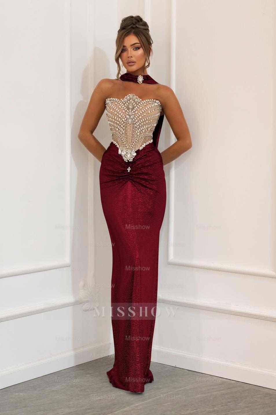 Strapless Sleeveless Long Mermaid Formal Dress With Beading Pleated