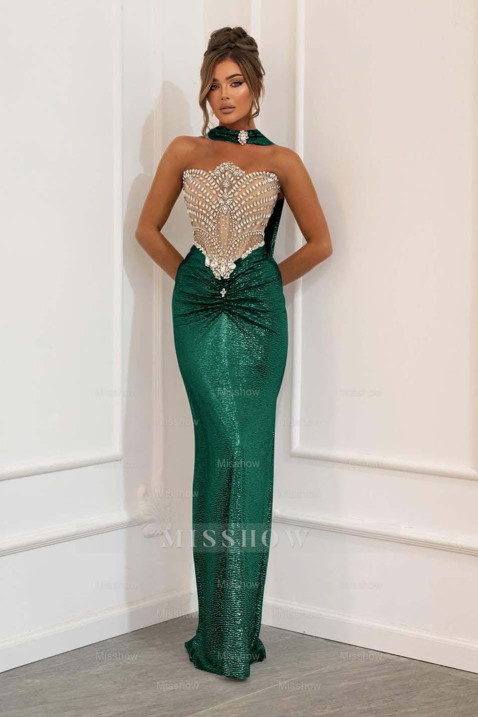 Strapless Sleeveless Long Mermaid Formal Dress With Beading Pleated