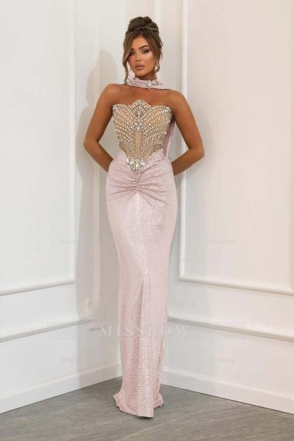 Strapless Sleeveless Long Mermaid Formal Dress With Beading Pleated