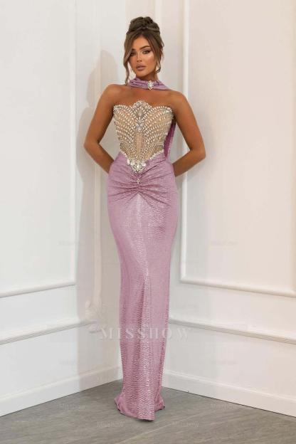 Strapless Sleeveless Long Mermaid Formal Dress With Beading Pleated