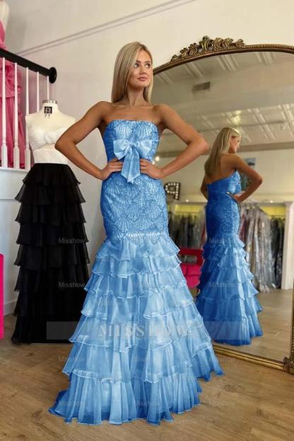 Strapless Sleeveless Long Mermaid Formal Dress With Beading Ruffle
