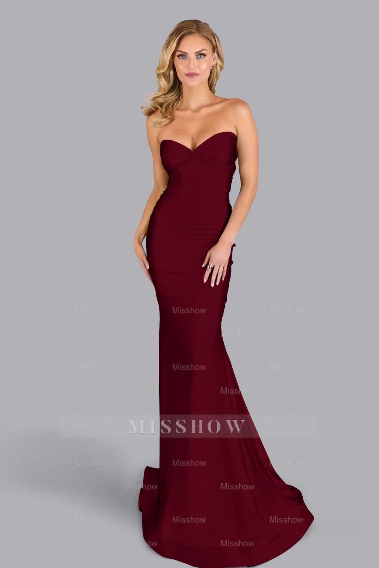 Strapless Sleeveless Long Mermaid Formal Dress With Pleated