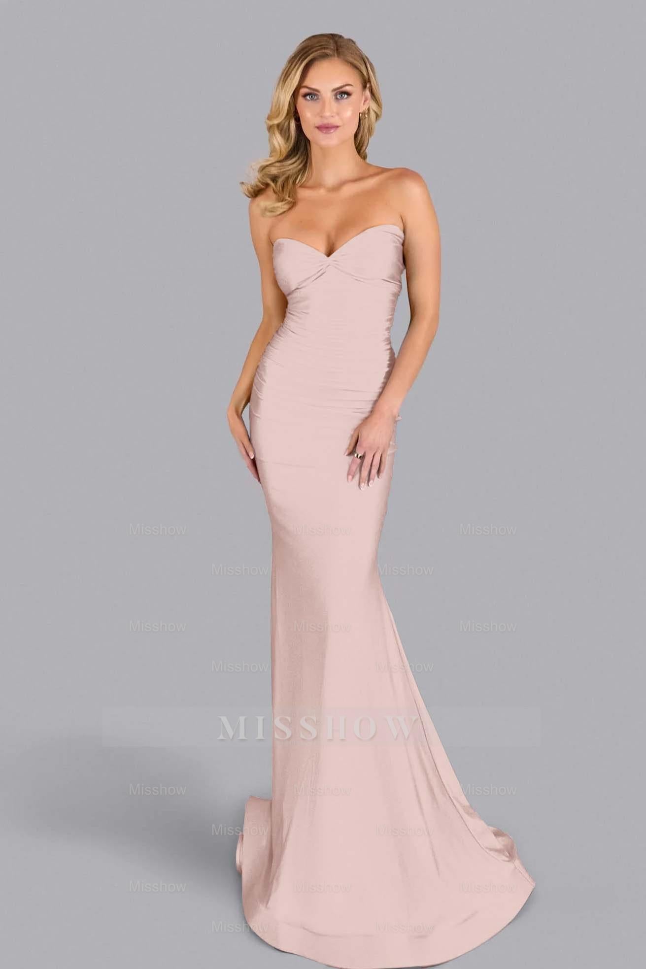 Strapless Sleeveless Long Mermaid Formal Dress With Pleated