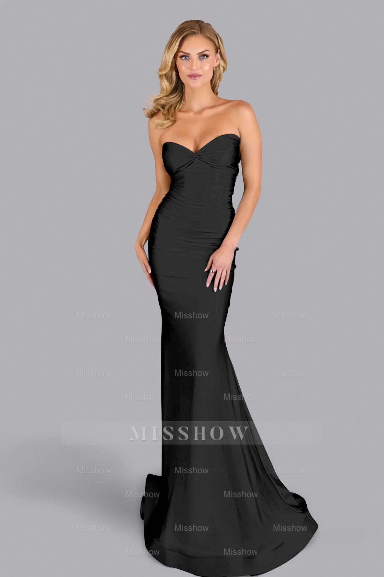 Strapless Sleeveless Long Mermaid Formal Dress With Pleated