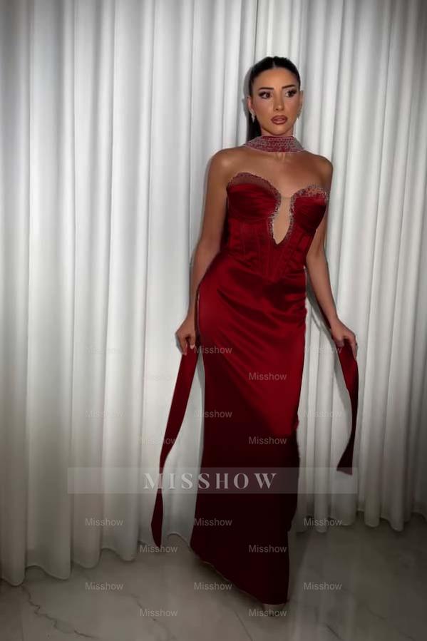 Strapless Sleeveless Long Mermaid Formal Dress With Pleated Beading