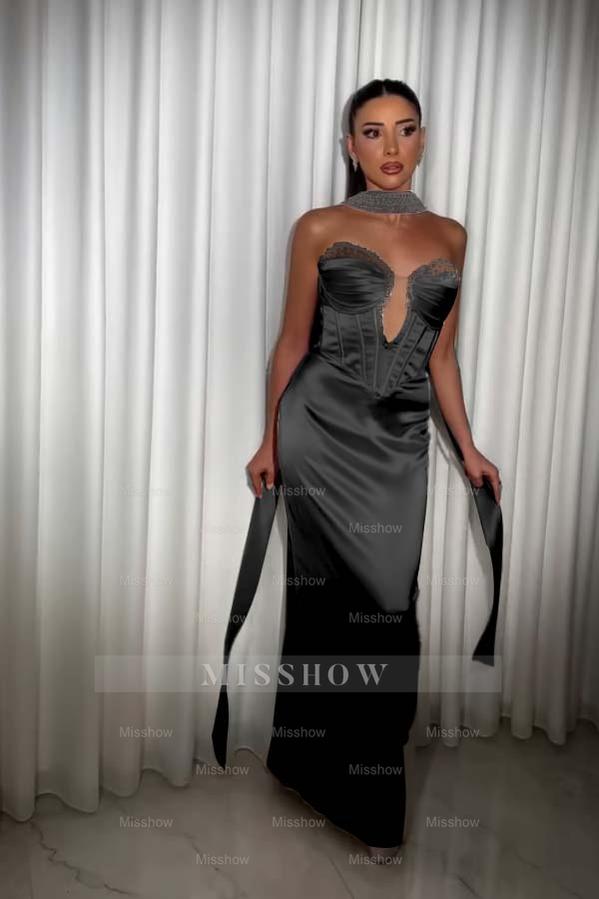 Strapless Sleeveless Long Mermaid Formal Dress With Pleated Beading