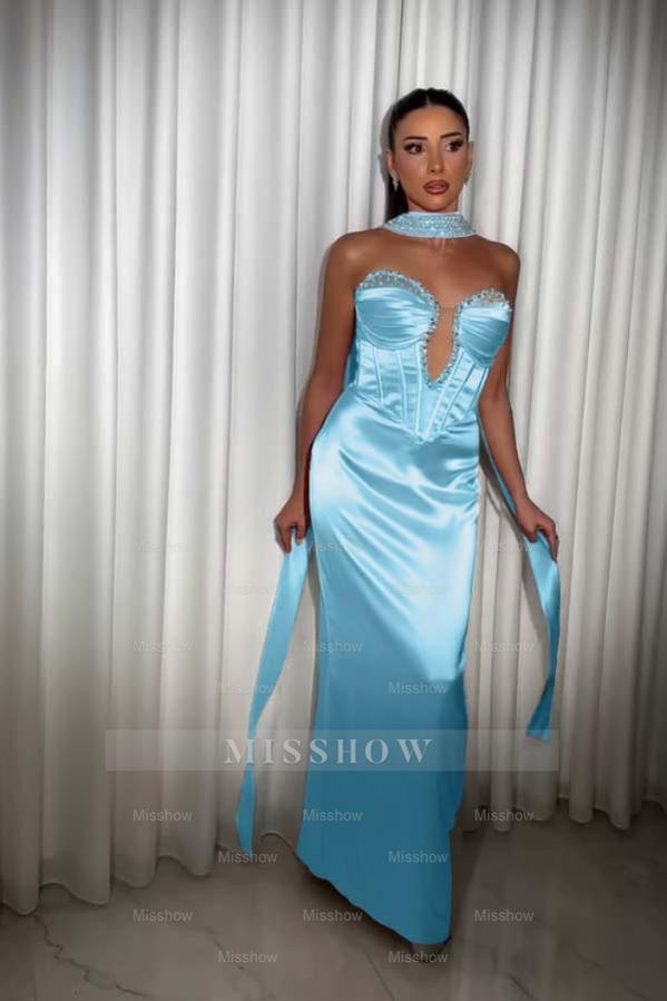 Strapless Sleeveless Long Mermaid Formal Dress With Pleated Beading