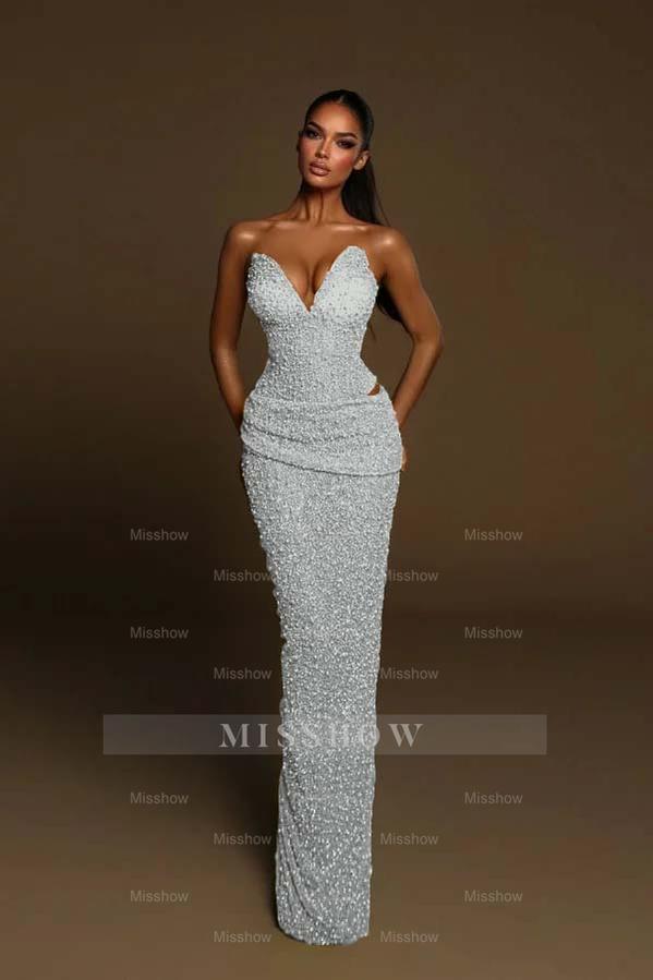 Strapless Sleeveless Long Mermaid Formal Dress With Pleated Beading