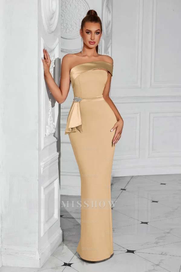 Strapless Sleeveless Long Mermaid Formal Dress With Pleated Beading