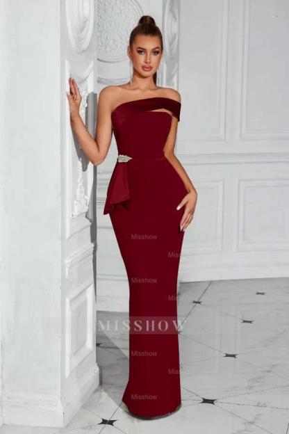 Strapless Sleeveless Long Mermaid Formal Dress With Pleated Beading