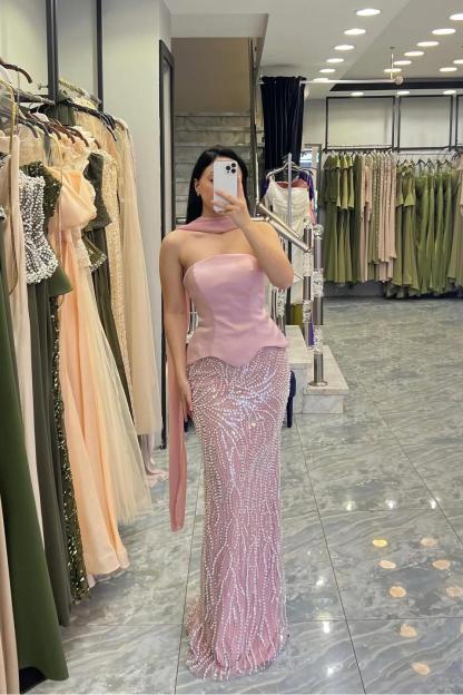 Strapless Sleeveless Long Mermaid Formal Dress With Pleated Beading