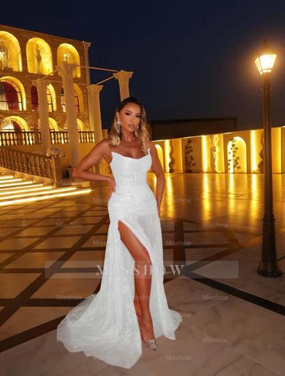 Strapless Sleeveless Long Mermaid Formal Dress With Split Appliques