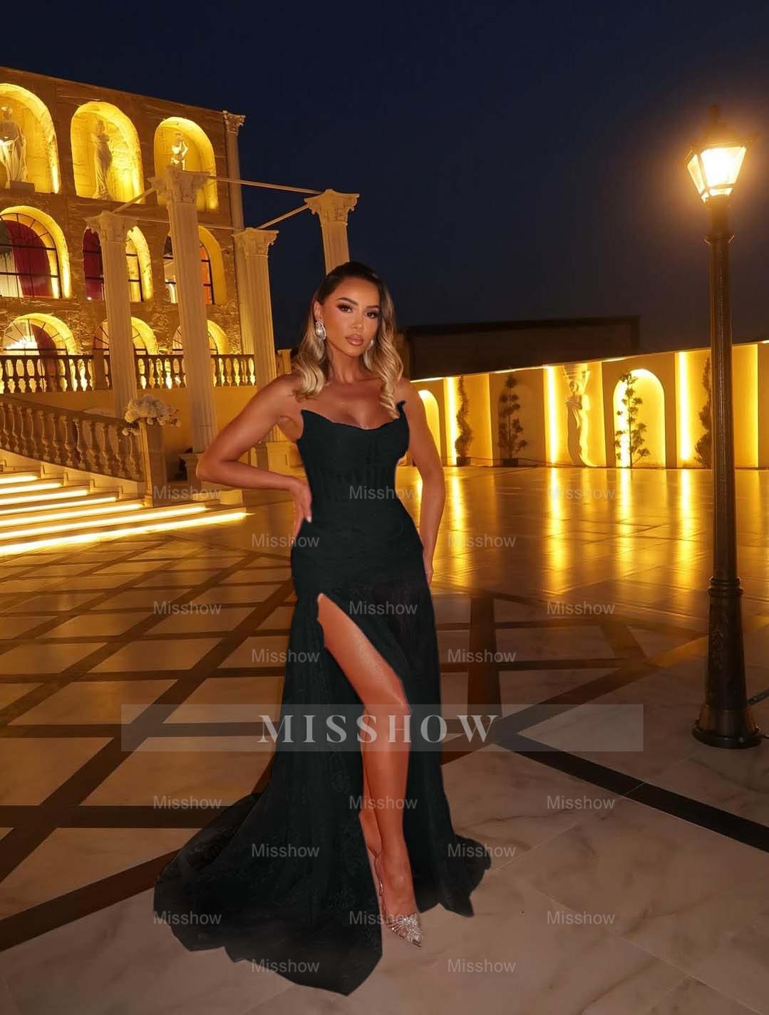 Strapless Sleeveless Long Mermaid Formal Dress With Split Appliques