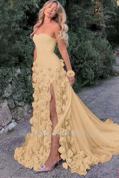 Strapless Sleeveless Long Mermaid Formal Dress With Split Appliques