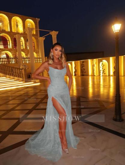 Strapless Sleeveless Long Mermaid Formal Dress With Split Appliques