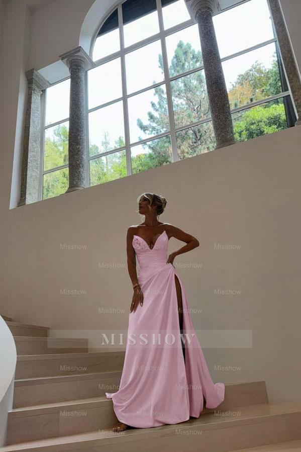 Strapless Sleeveless Long Mermaid Formal Dress With Split Pleated
