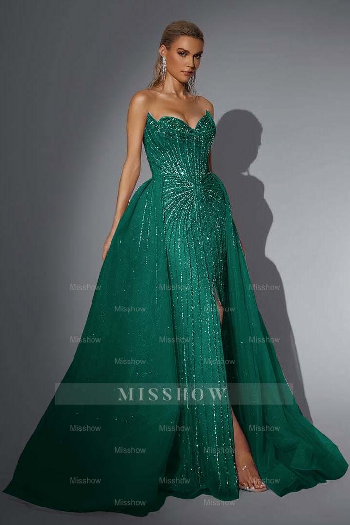 Strapless Sleeveless Long Mermaid Formal Dress With Split Sequins