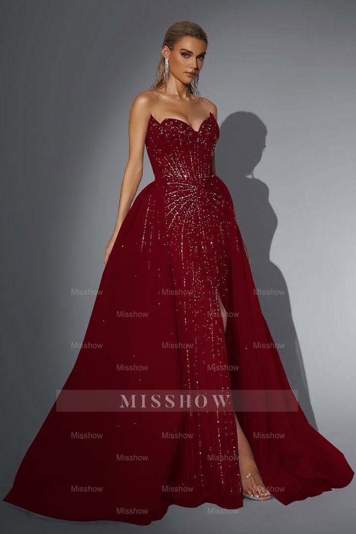 Strapless Sleeveless Long Mermaid Formal Dress With Split Sequins