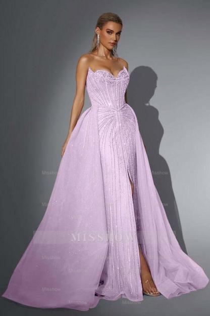 Strapless Sleeveless Long Mermaid Formal Dress With Split Sequins