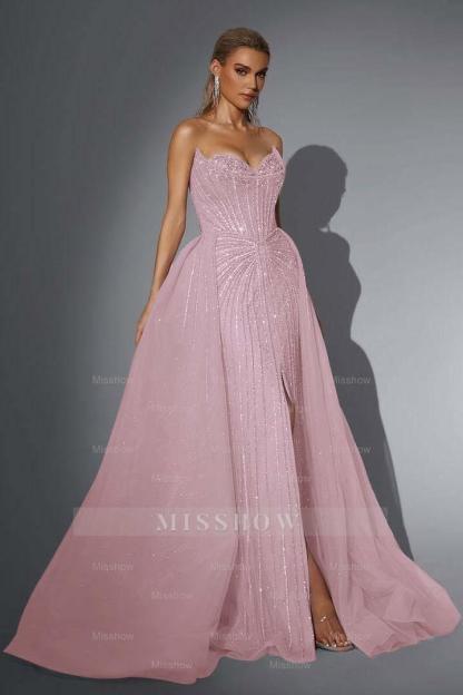 Strapless Sleeveless Long Mermaid Formal Dress With Split Sequins