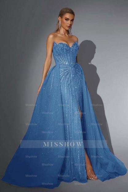 Strapless Sleeveless Long Mermaid Formal Dress With Split Sequins
