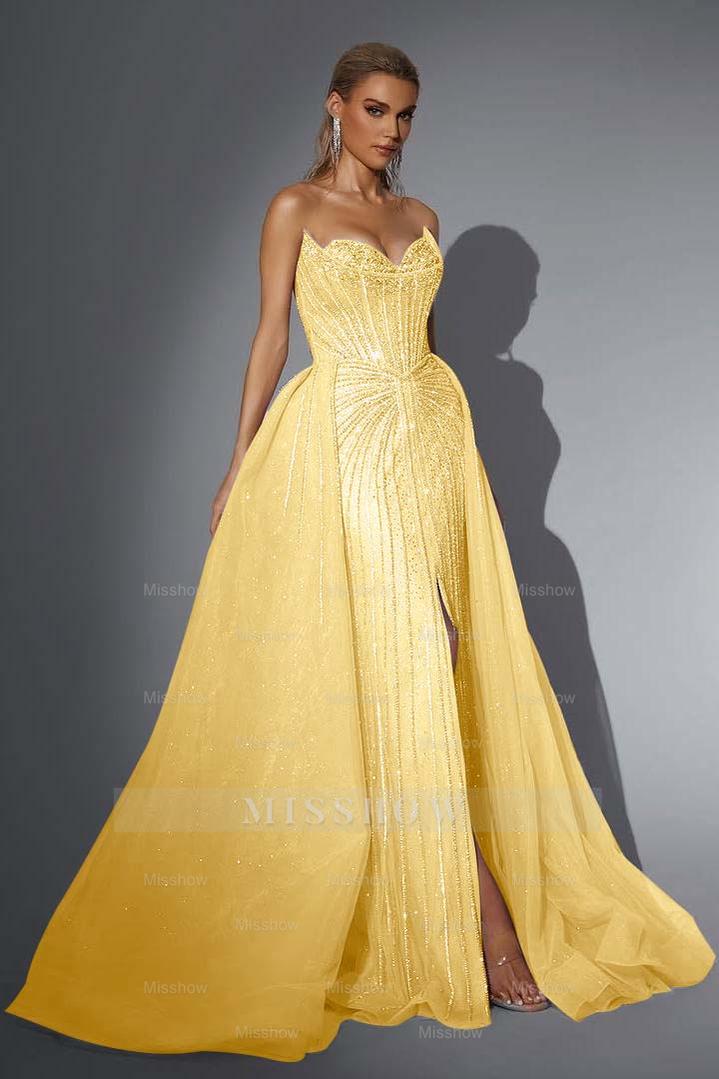 Strapless Sleeveless Long Mermaid Formal Dress With Split Sequins