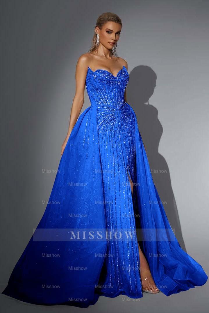 Strapless Sleeveless Long Mermaid Formal Dress With Split Sequins