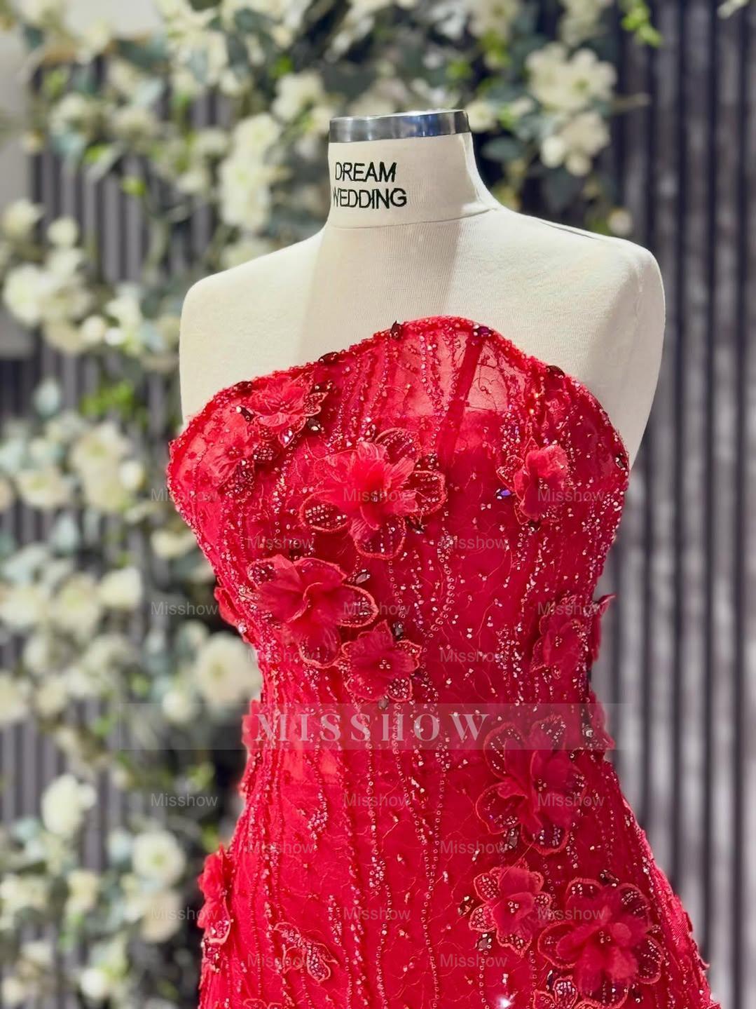 Strapless Sleeveless Long Mermaid Formal Dress With Tulle Appliques