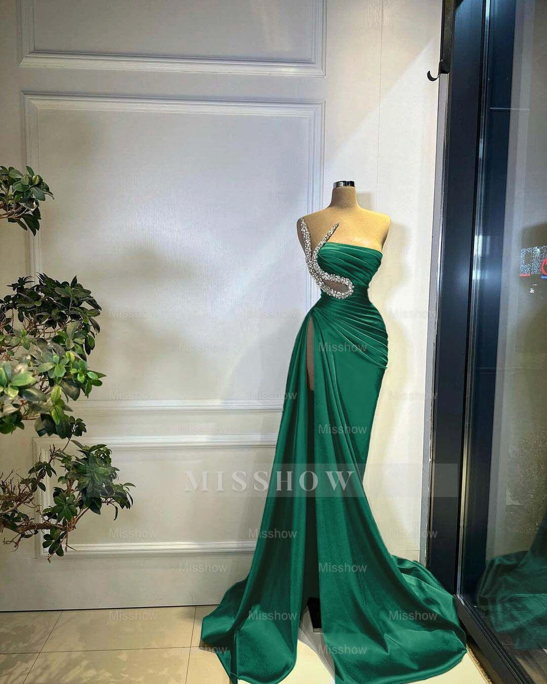 Strapless Sleeveless Long Mermaid Split Formal Dress With Beading