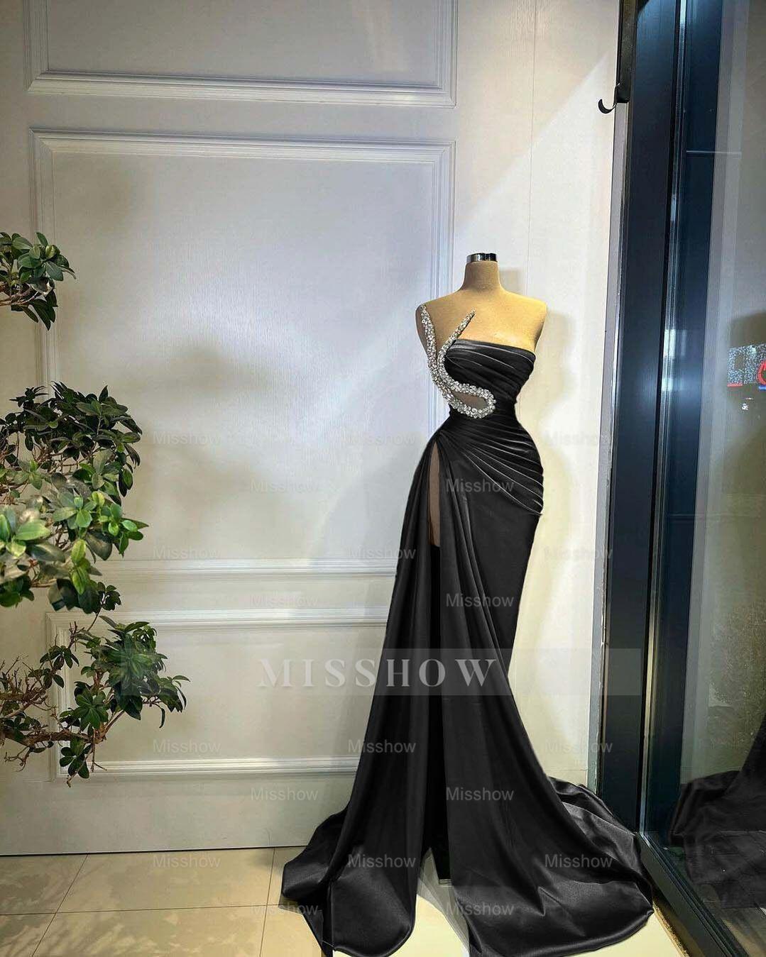 Strapless Sleeveless Long Mermaid Split Formal Dress With Beading