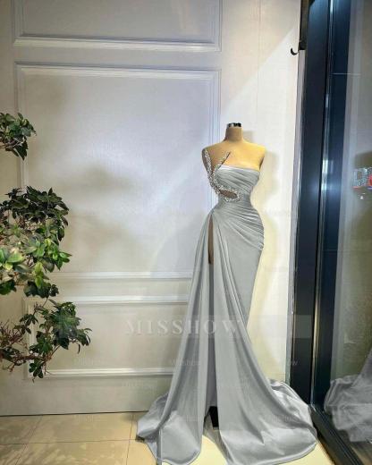 Strapless Sleeveless Long Mermaid Split Formal Dress With Beading