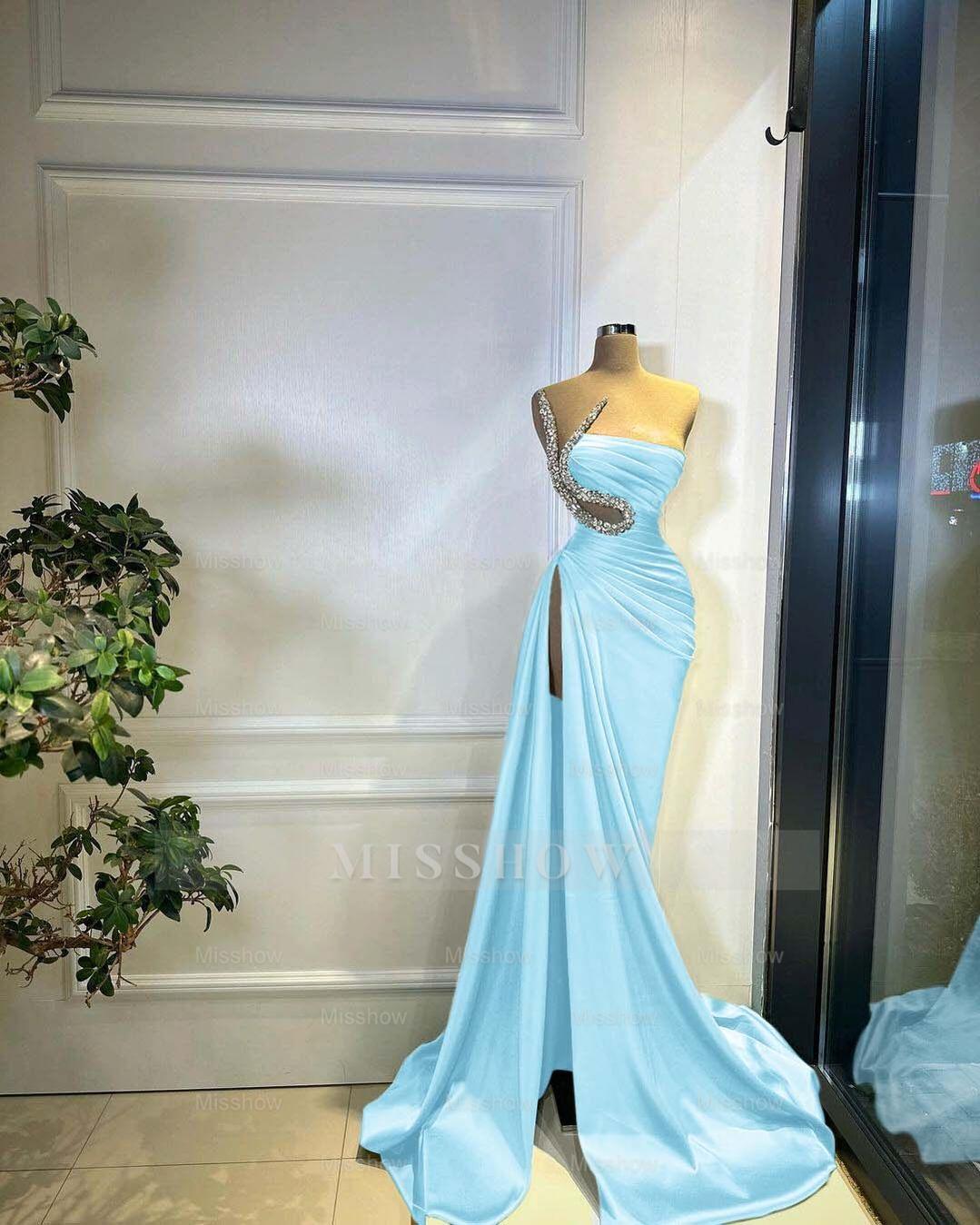 Strapless Sleeveless Long Mermaid Split Formal Dress With Beading