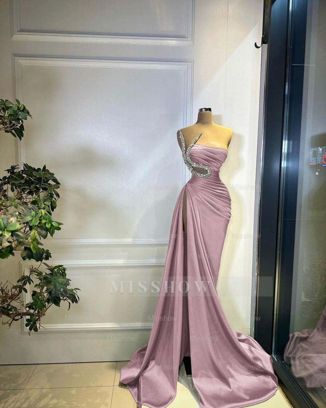 Strapless Sleeveless Long Mermaid Split Formal Dress With Beading
