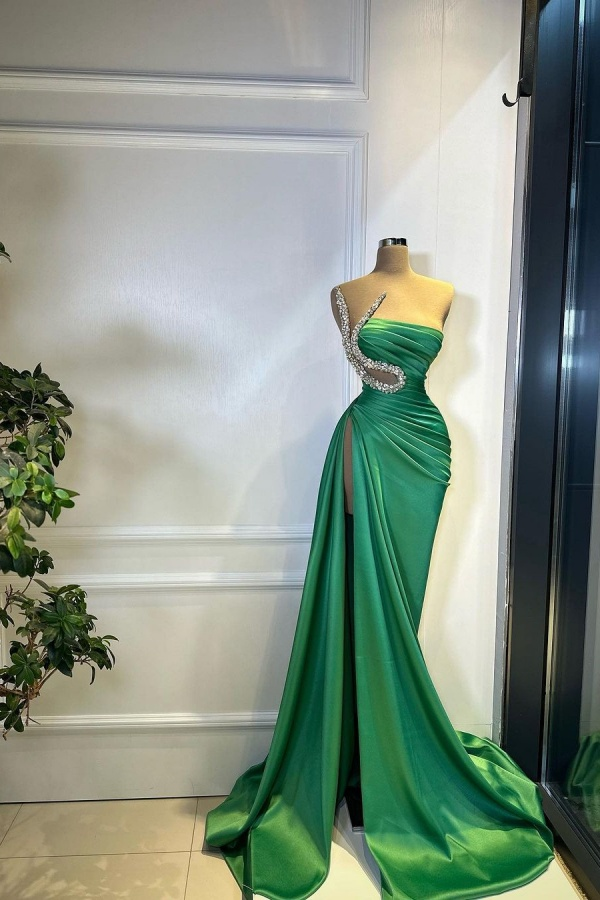 Strapless Sleeveless Long Mermaid Split Formal Dress With Beading