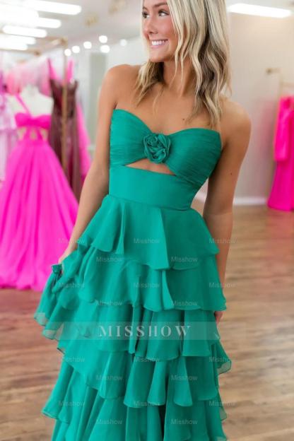 Strapless Sleeveless Long Split Formal Dress With Pleated Ruffles
