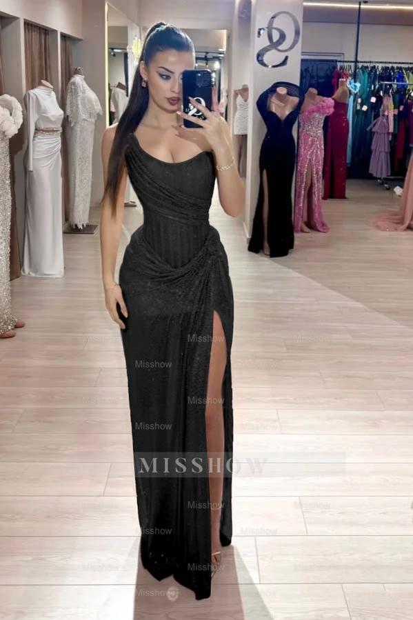 Strapless Sleeveless Mermaid Long Formal Dress With High Split
