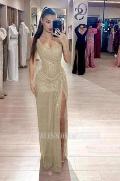 Strapless Sleeveless Mermaid Long Formal Dress With High Split